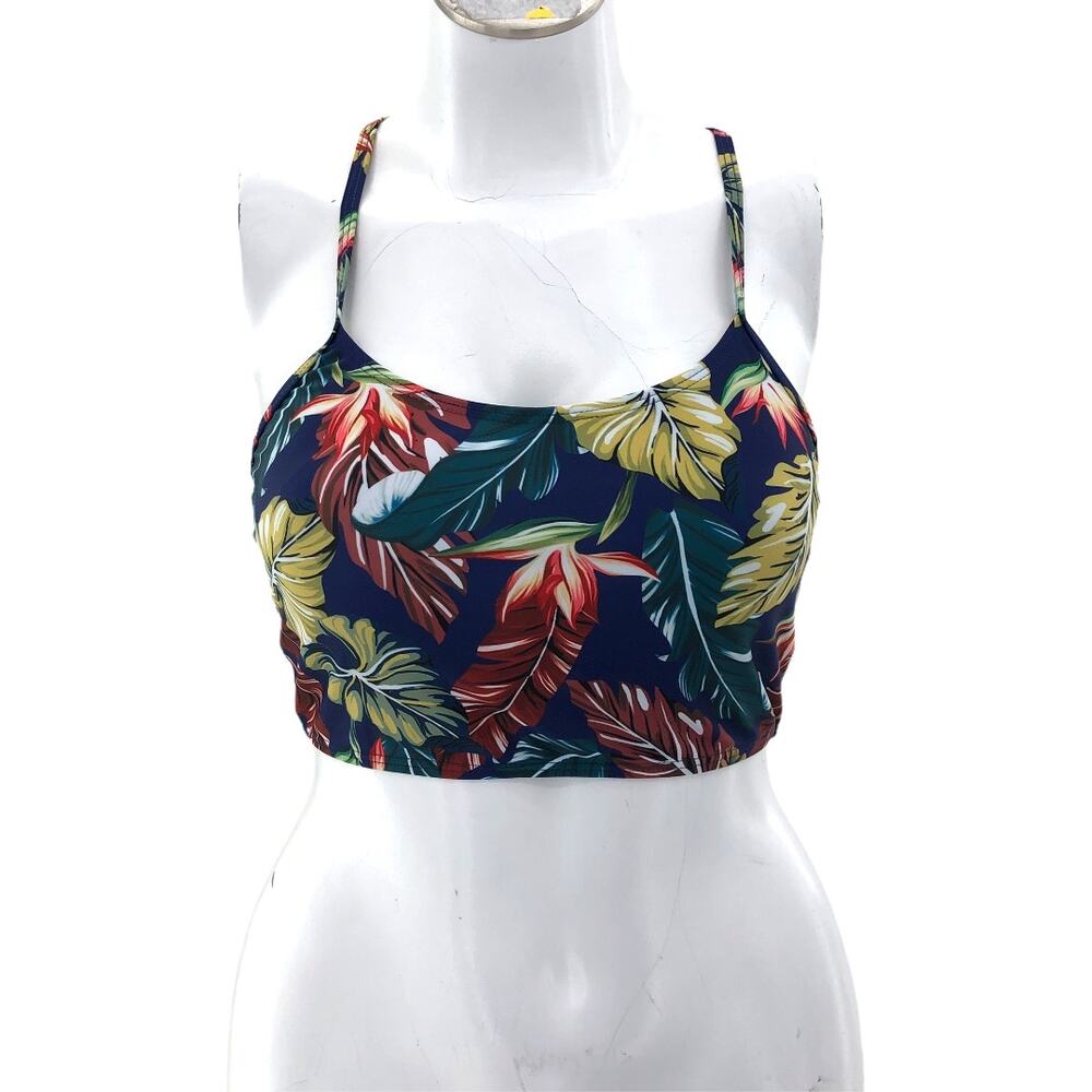 Zaful (6) Blue Palm Frond Strappy Back Swim Top w/ Removable Padded Cups